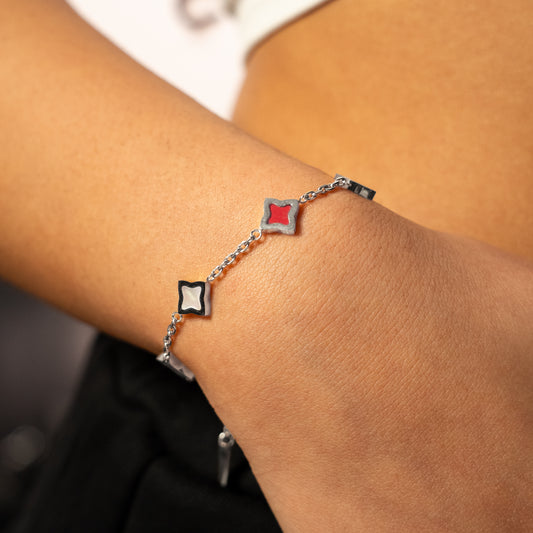 Silver Flower Cable Bracelet - White