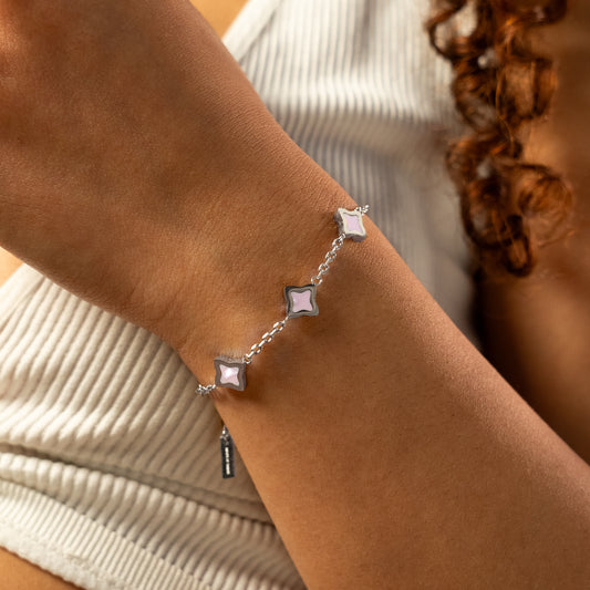 Silver Flower Cable Bracelet - Rose Pattern
