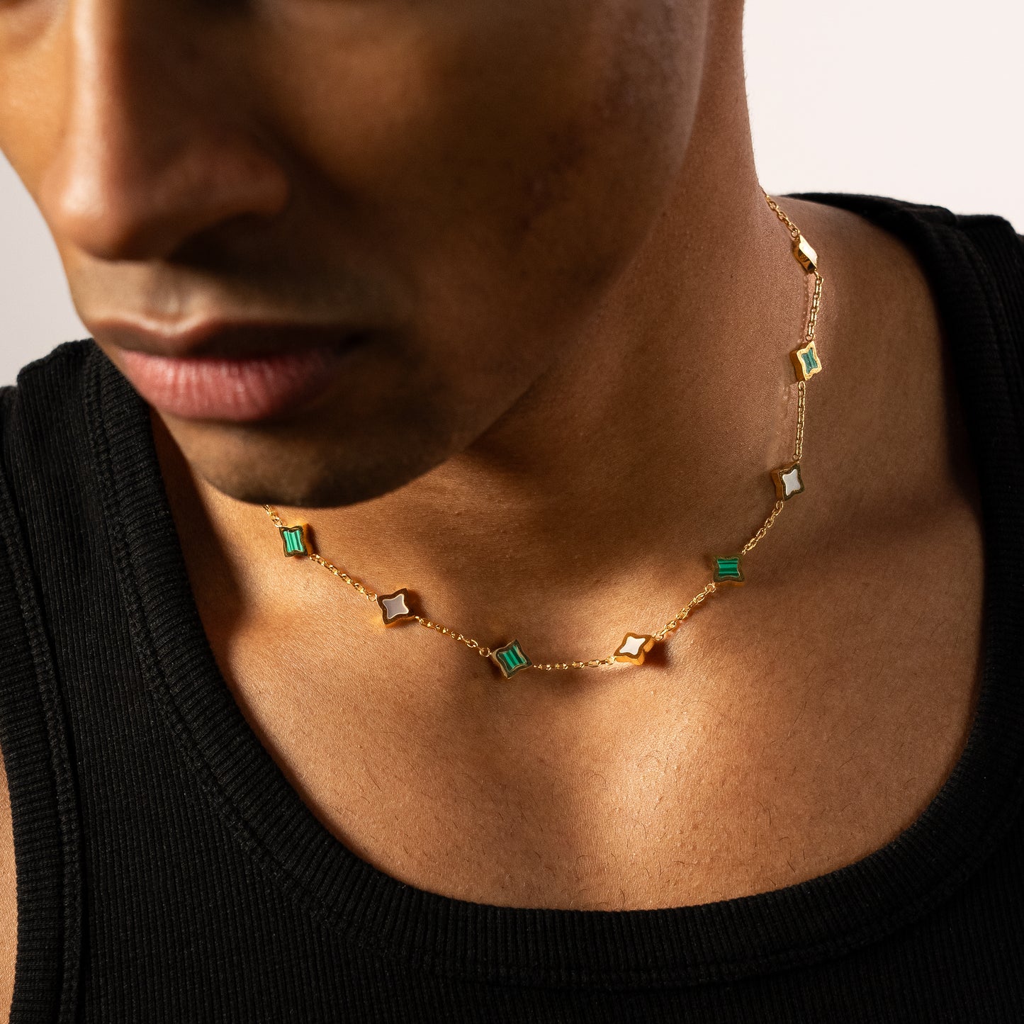 Gold Flower Cable Chain - White & Green Pattern