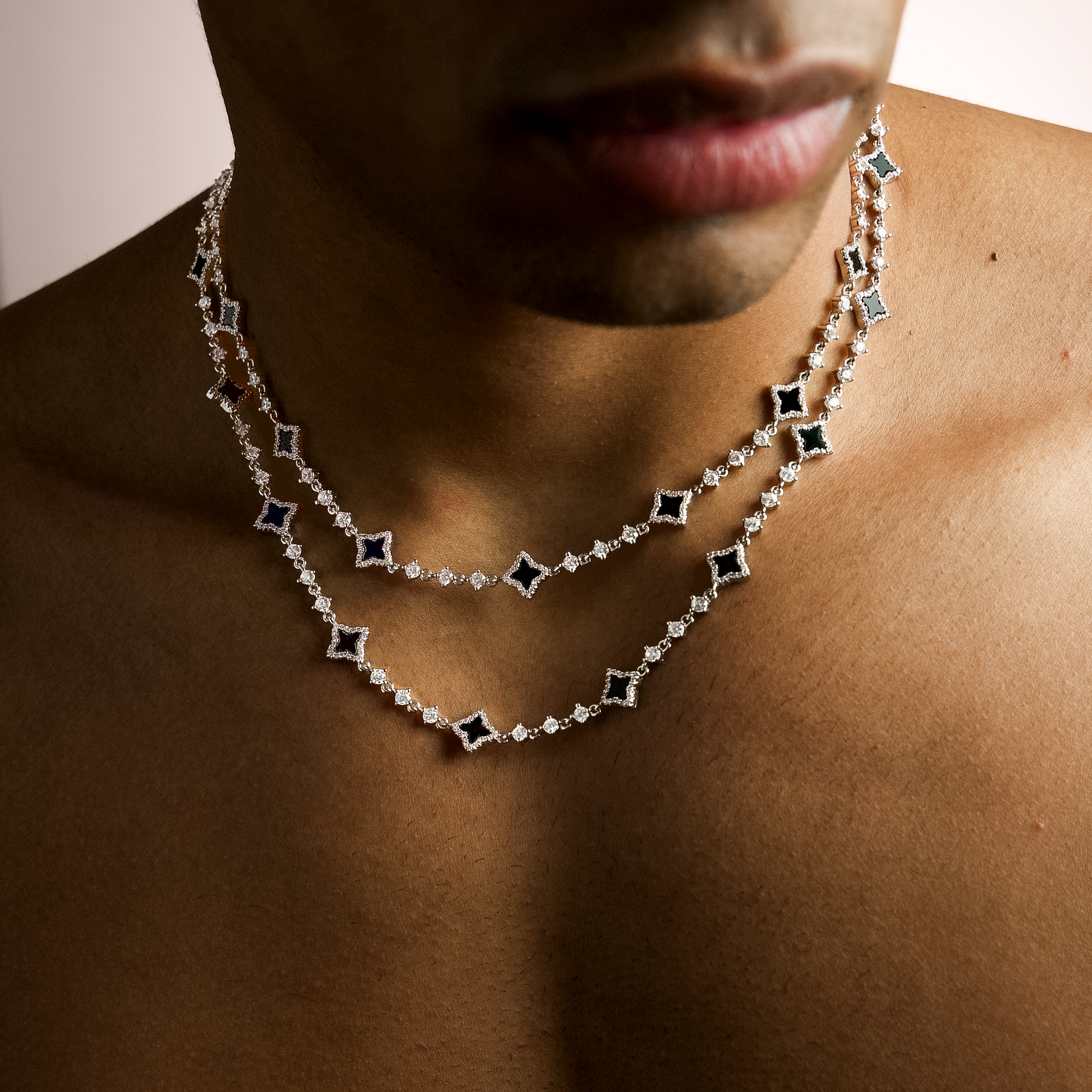 Silver Flower Tennis Chain - Black