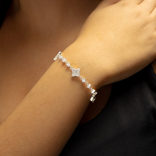 Flower Tennis Bracelet Silver