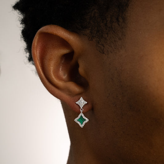 Stars & Flowers silver earrings - Green 