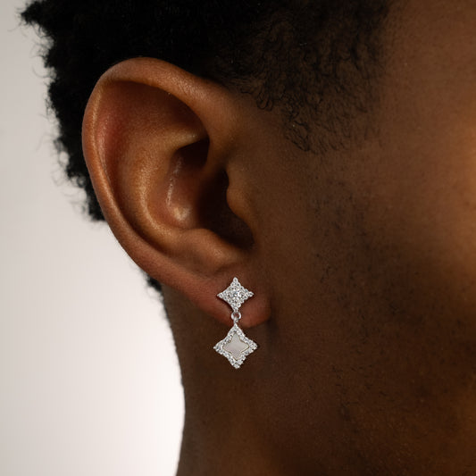 Stars & Flowers silver earrings - White 