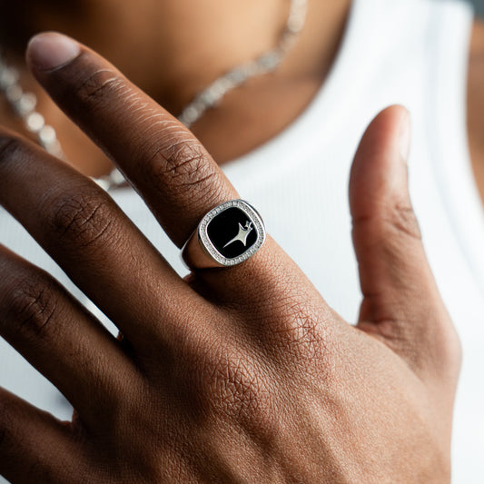 Iced Raw ring Argentée - Motif Noir