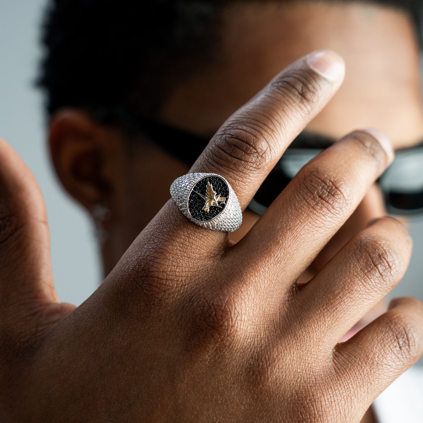 Iced Eagle signet ring silver