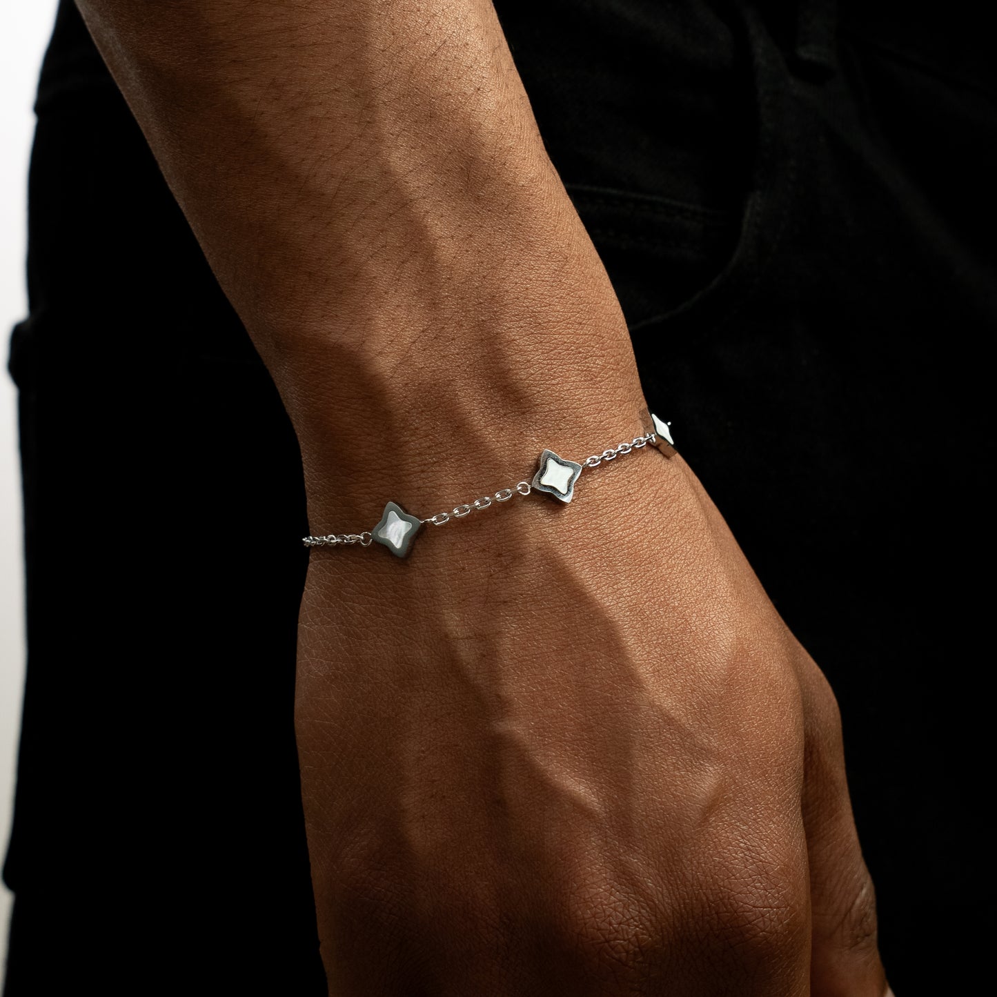 Silver Flower Cable Bracelet - White
