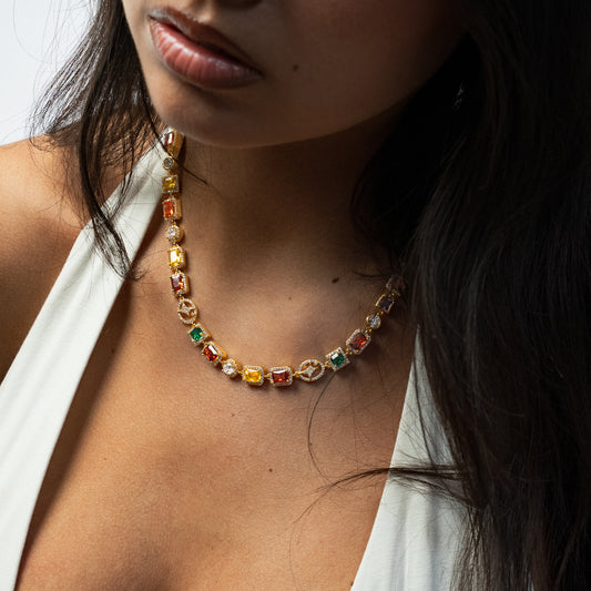 Multi Gemstone Chain 8mm Gold