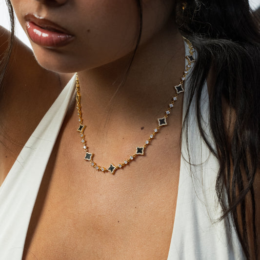 Gold Flower Tennis Chain - Black