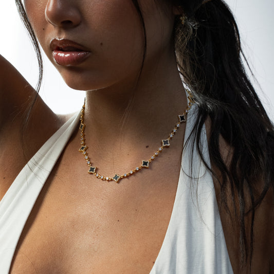 Gold Flower Tennis Chain - Black