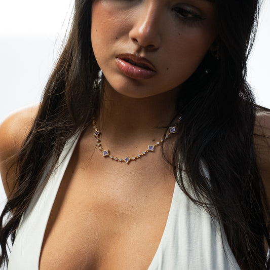 Gold Flower Tennis Chain - Purple Stones