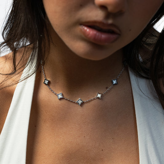 Silver Flower Cable Chain - White