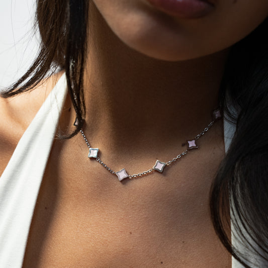 Silver Flower Cable Chain - Rose Pattern