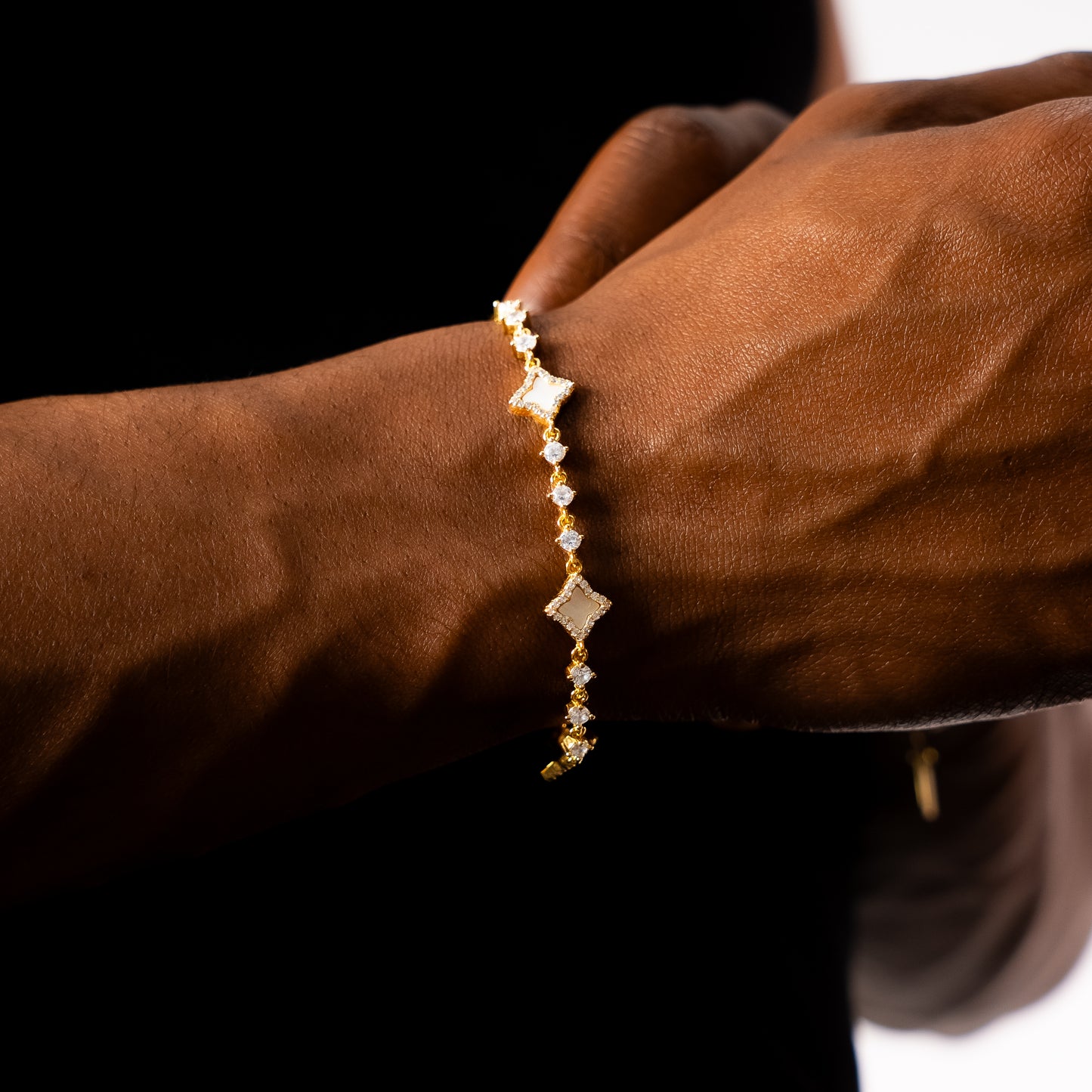 Gold Flower Tennis Bracelet - White