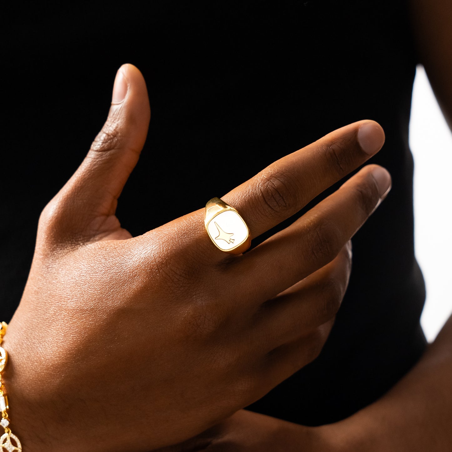 Raw Ring Doré - Motif Blanc