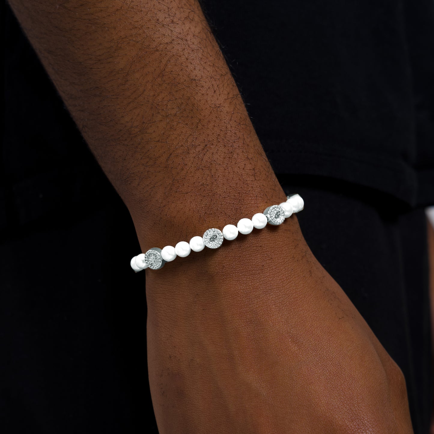 Silver Monogram Pearl Bracelet