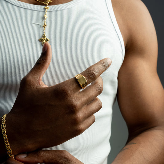 Square golden ring signet