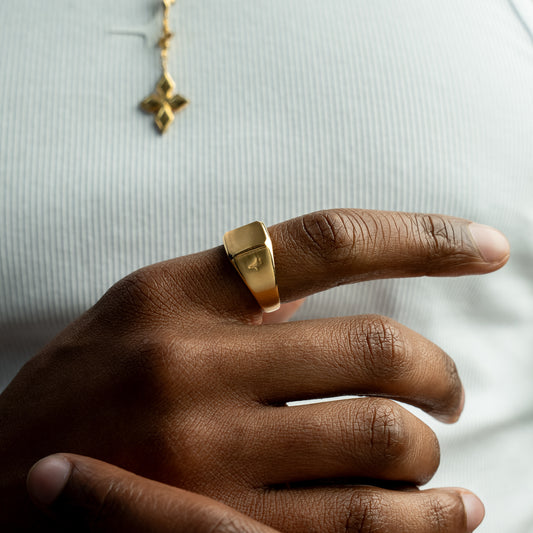 Square golden ring signet