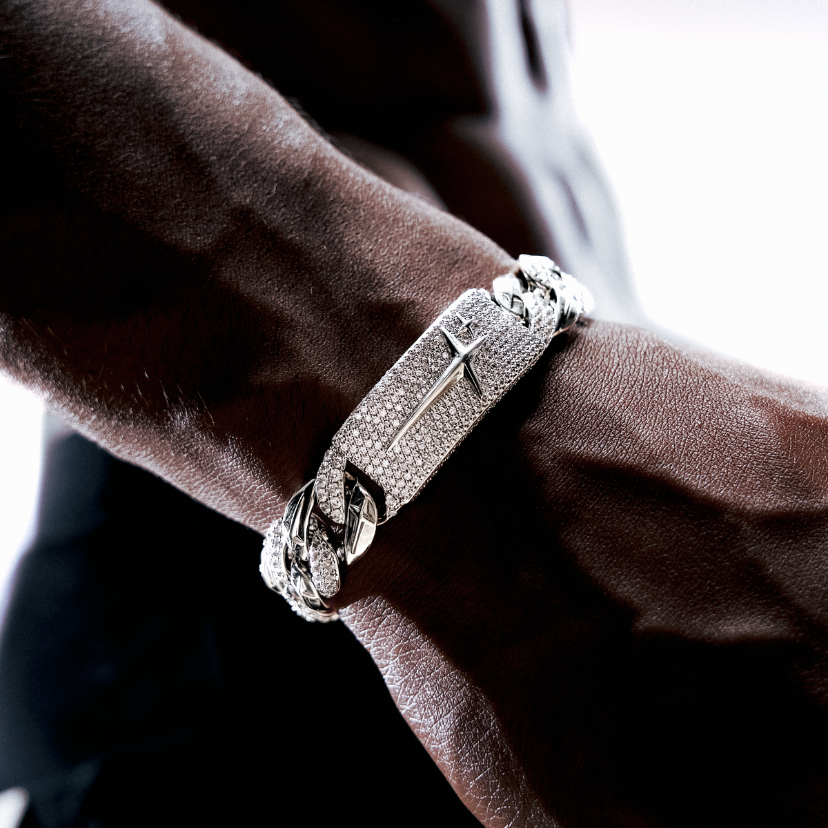 Bracelet Iced Icon Cuban link Plate 15mm 1/2 - Argent 925 / Moissanite VVS