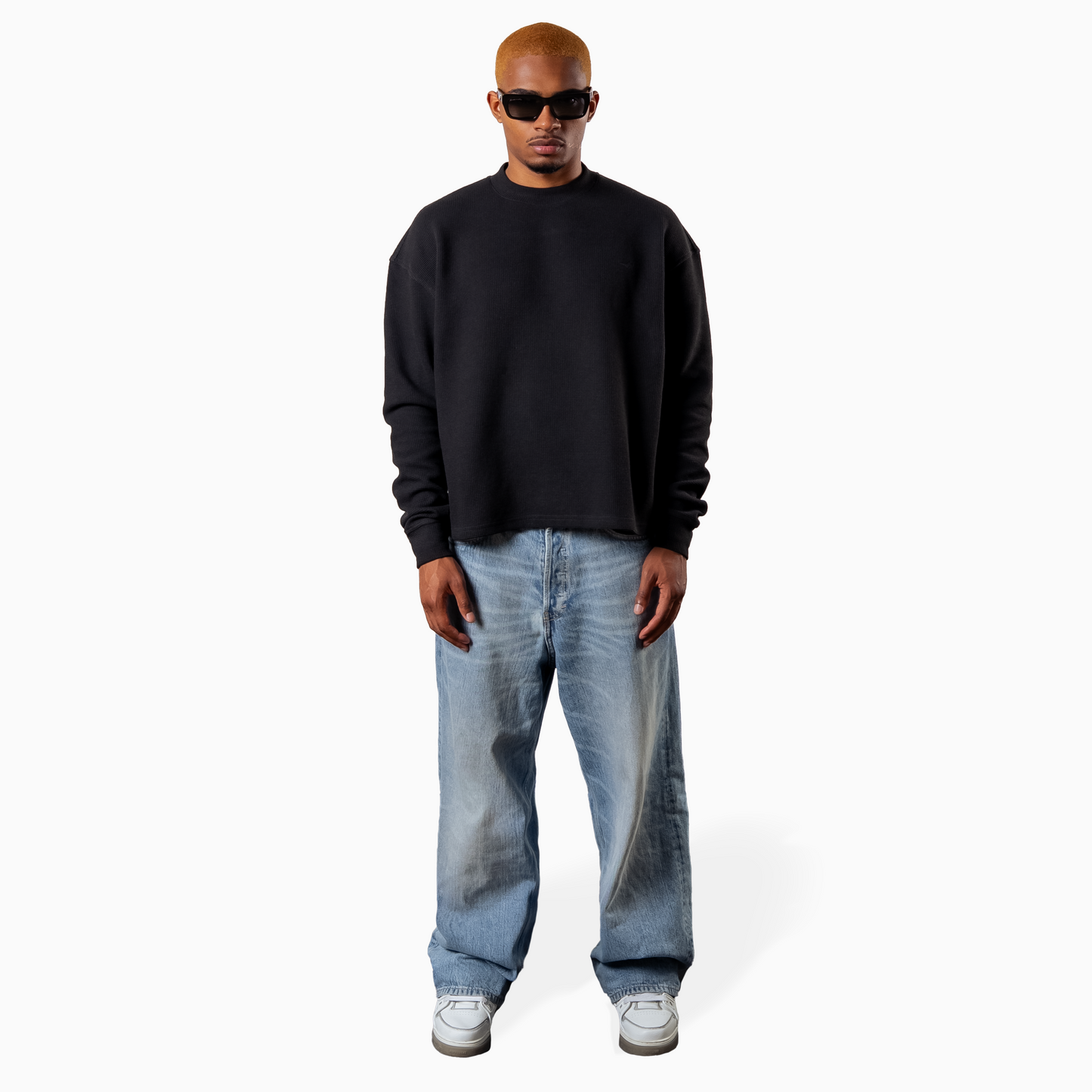 Make it Shine waffle sweater Black
