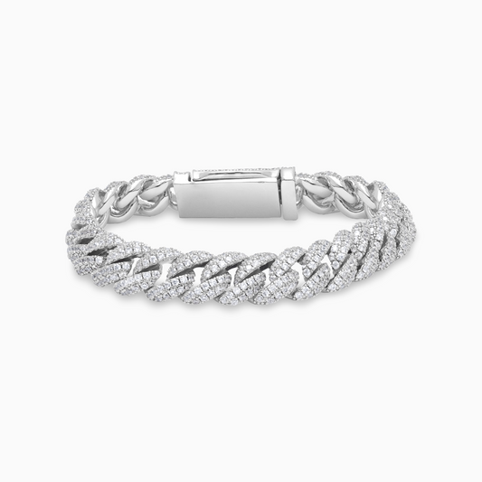 Bracelet Iced Cuban link 10 mm argenté