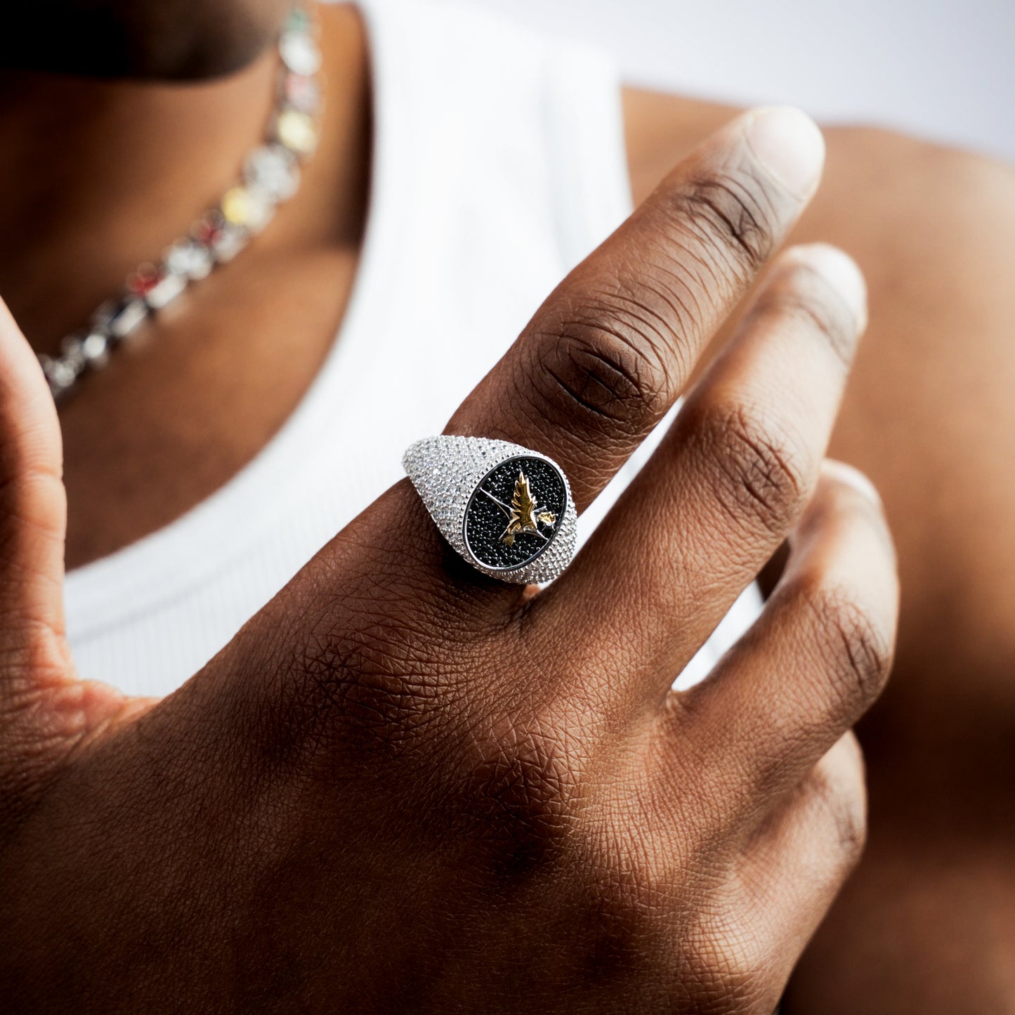Iced Eagle signet ring silver