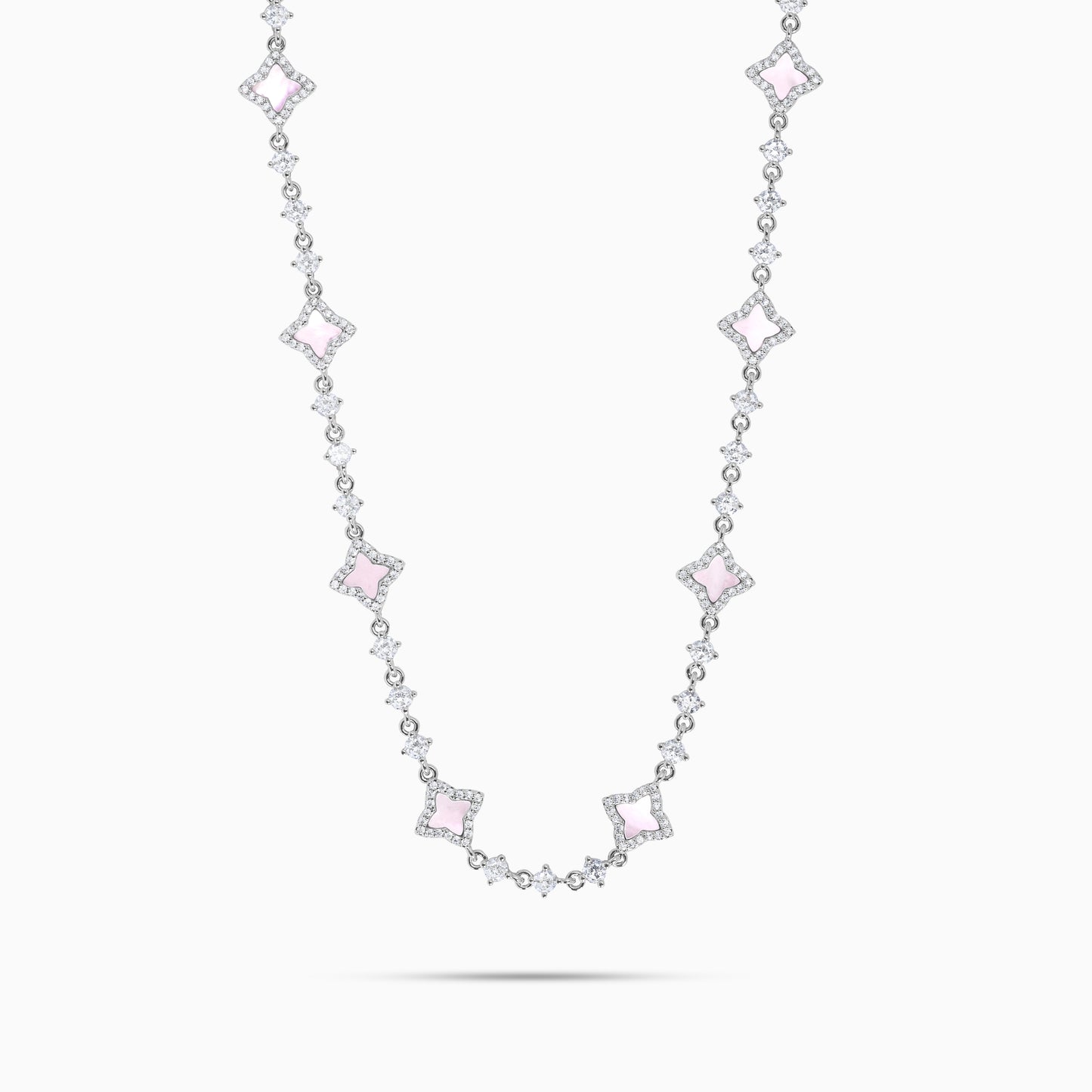 Silver Flower Tennis Chain - Pink