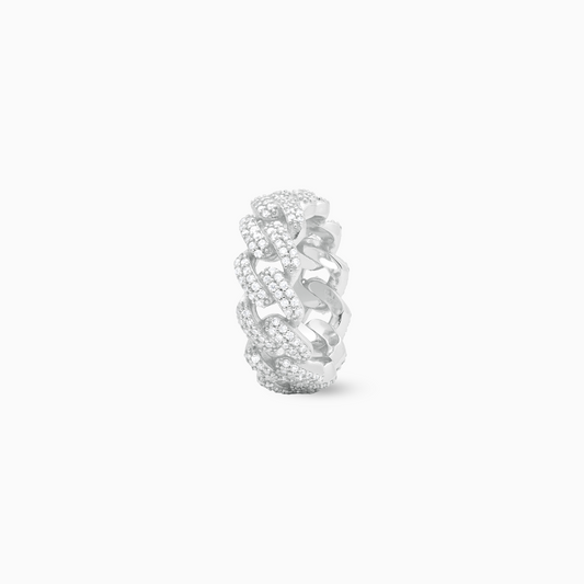 Iced Cuban link ring argentée