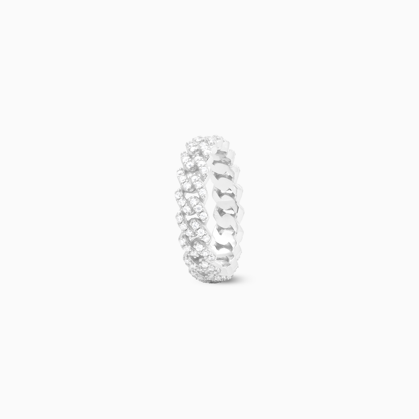 Slim Iced Cuban Link Ring Silver