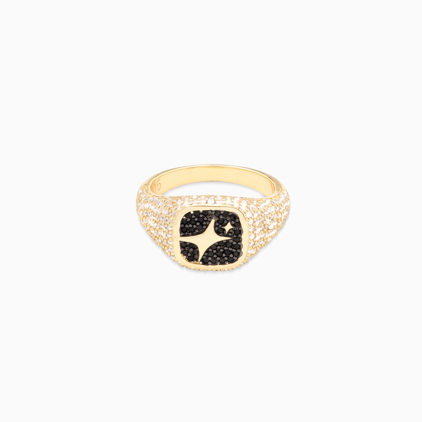 Iced Square signet ring gold