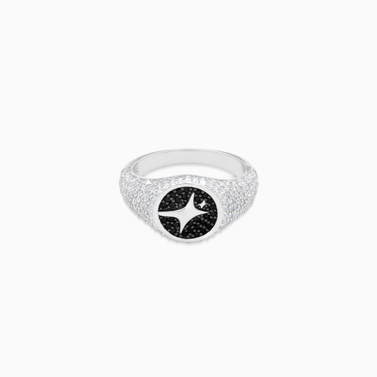 Iced Round signet ring silver