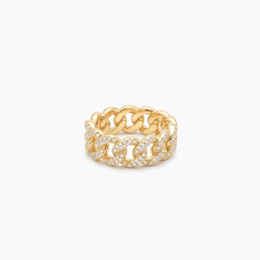 Iced Cuban link ring gold