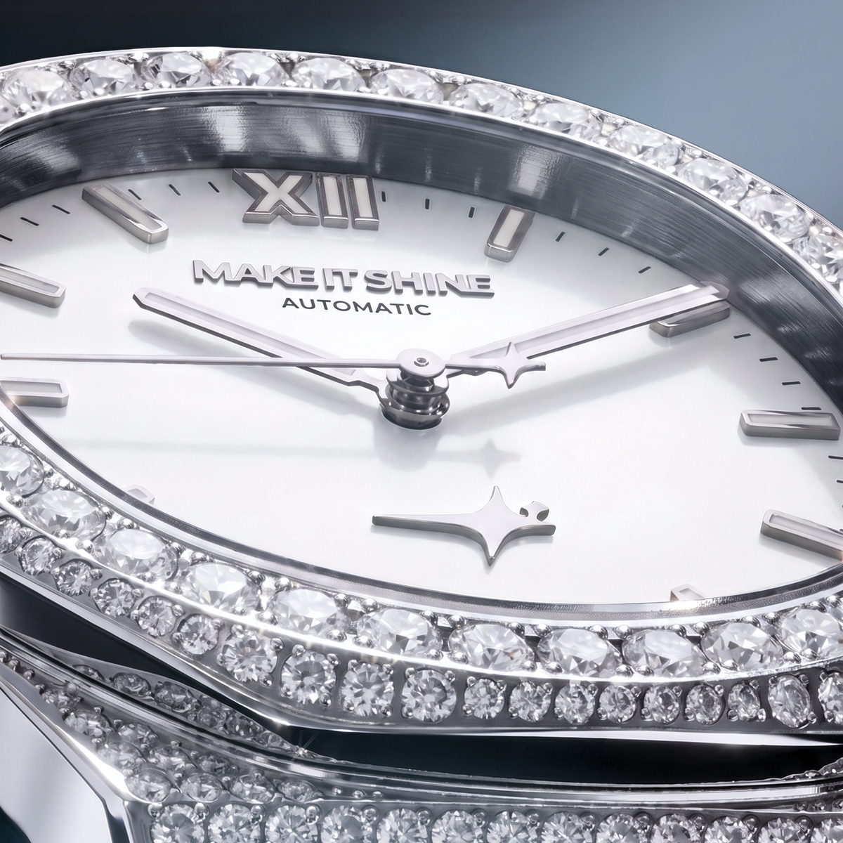 Iced ASON1 - White Dial & Rubber Strap - VVS Moissanite
