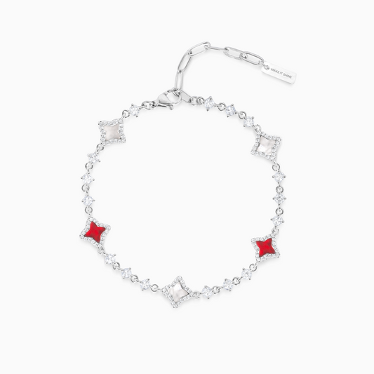 Bracelet Flower Tennis Argenté - Motif Blanc & Rouge