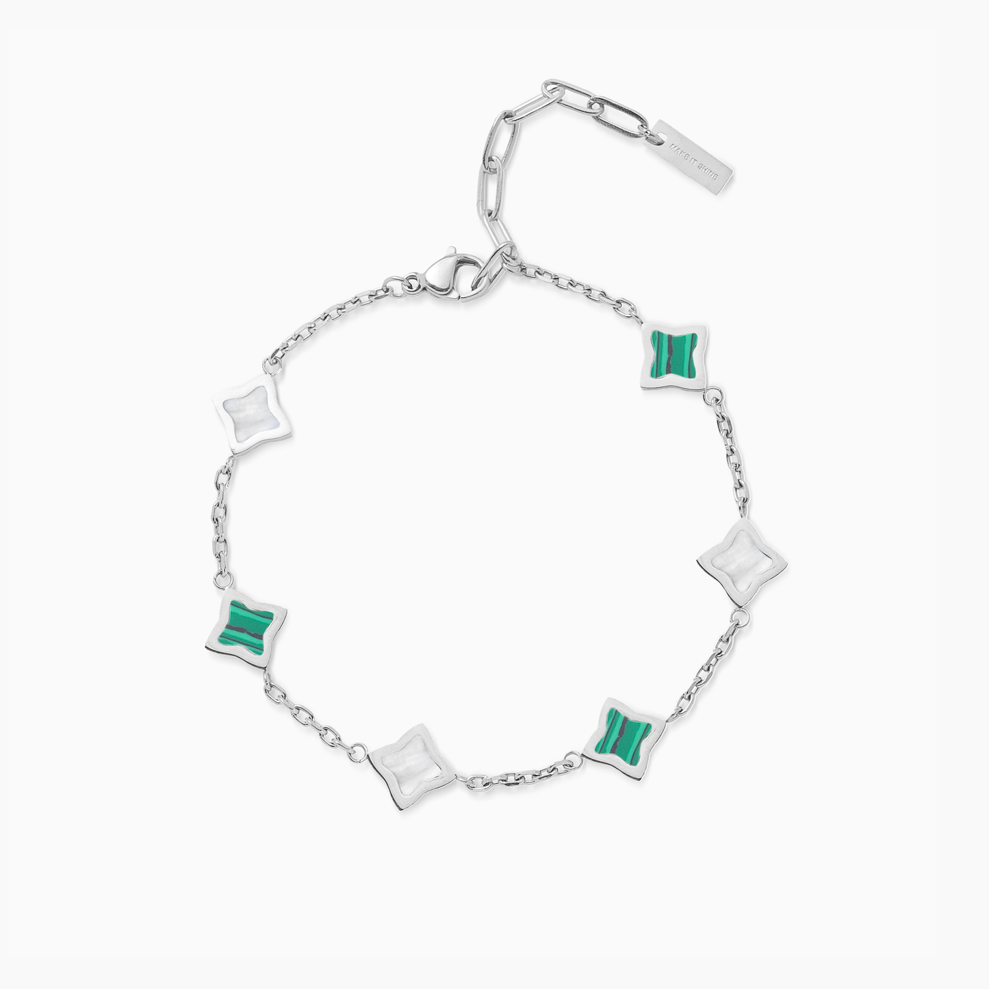 Silver Cable Flower Bracelet - White & Green Pattern