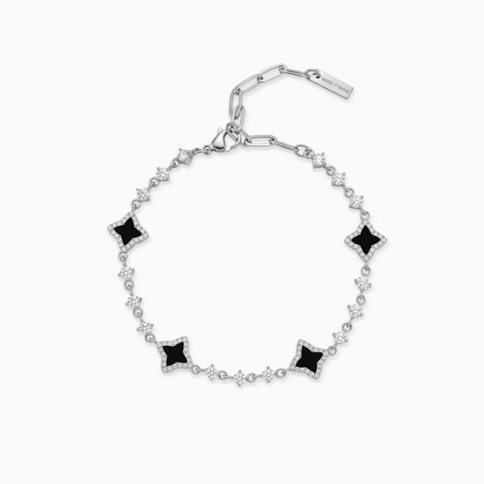 Silver Flower Tennis Bracelet - Black