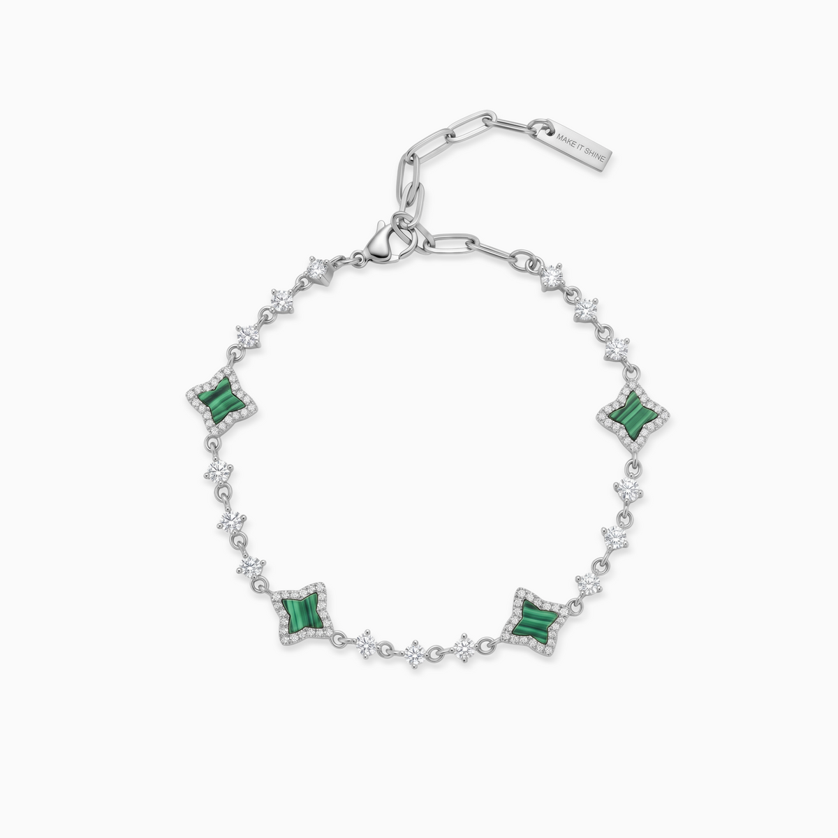 Bracelet Flower Tennis - 925 Sterling Silver / VVS Moissanite & Malachite