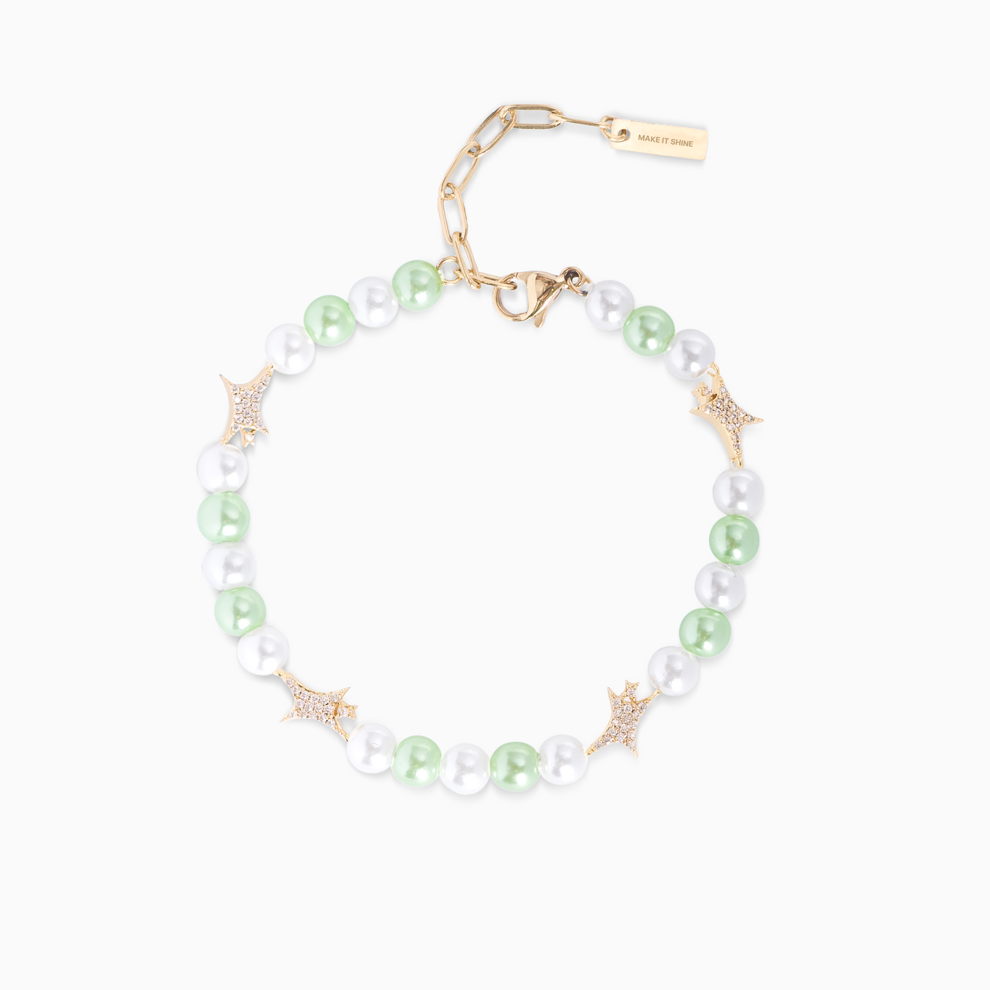 Gold Signature Pearl Bracelet - White and Green