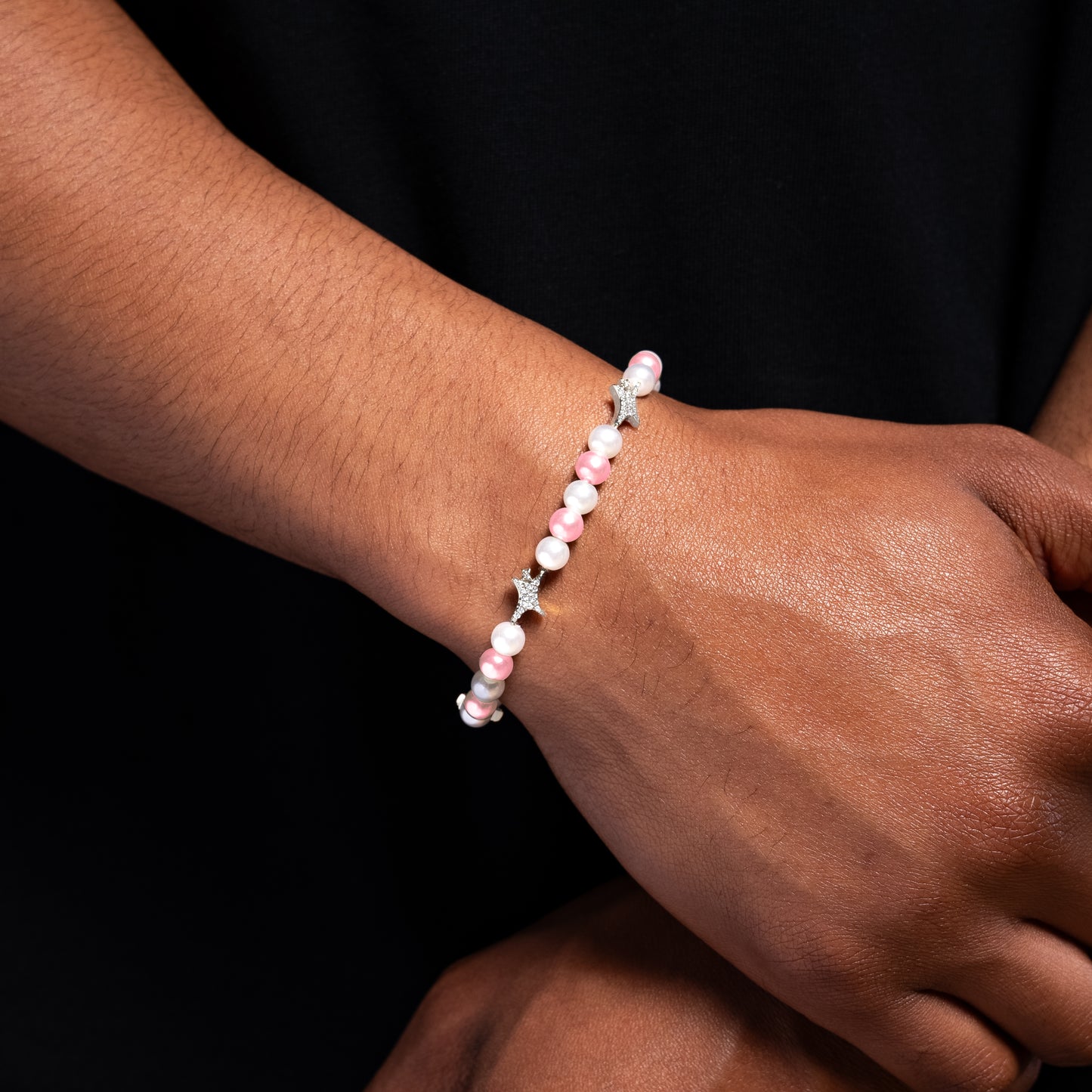 Bracelet perlé Signature Argenté - Blanc et Rose