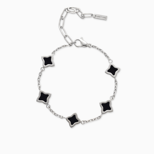 Silver Flower Cable Bracelet - Black