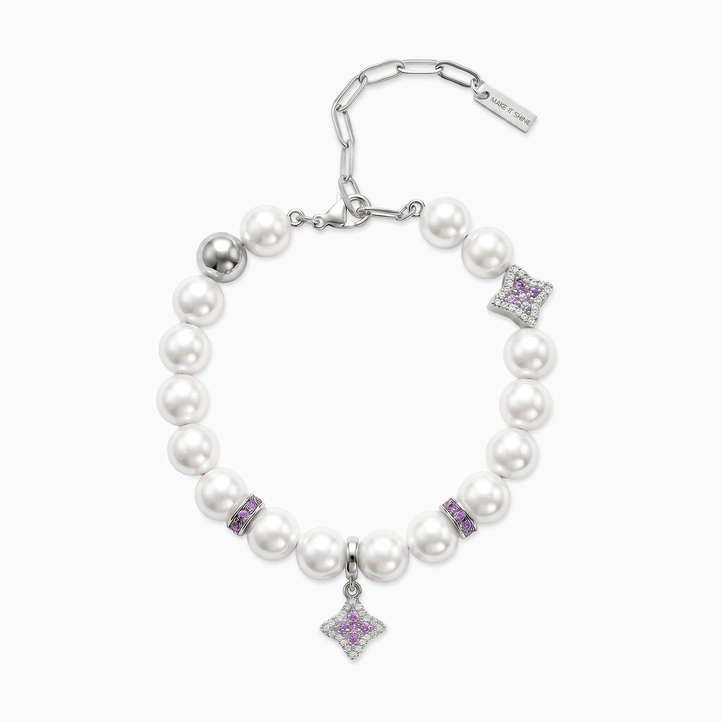 Bracelet Flower Pearl Argenté - Pierres Violettes