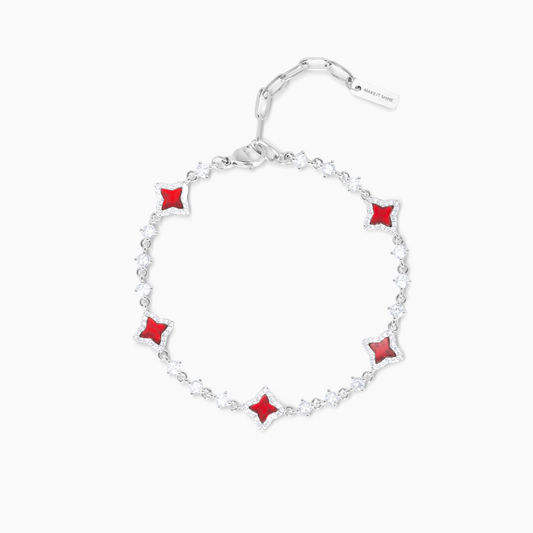 Bracelet Flower Tennis Argenté - Motif Rouge