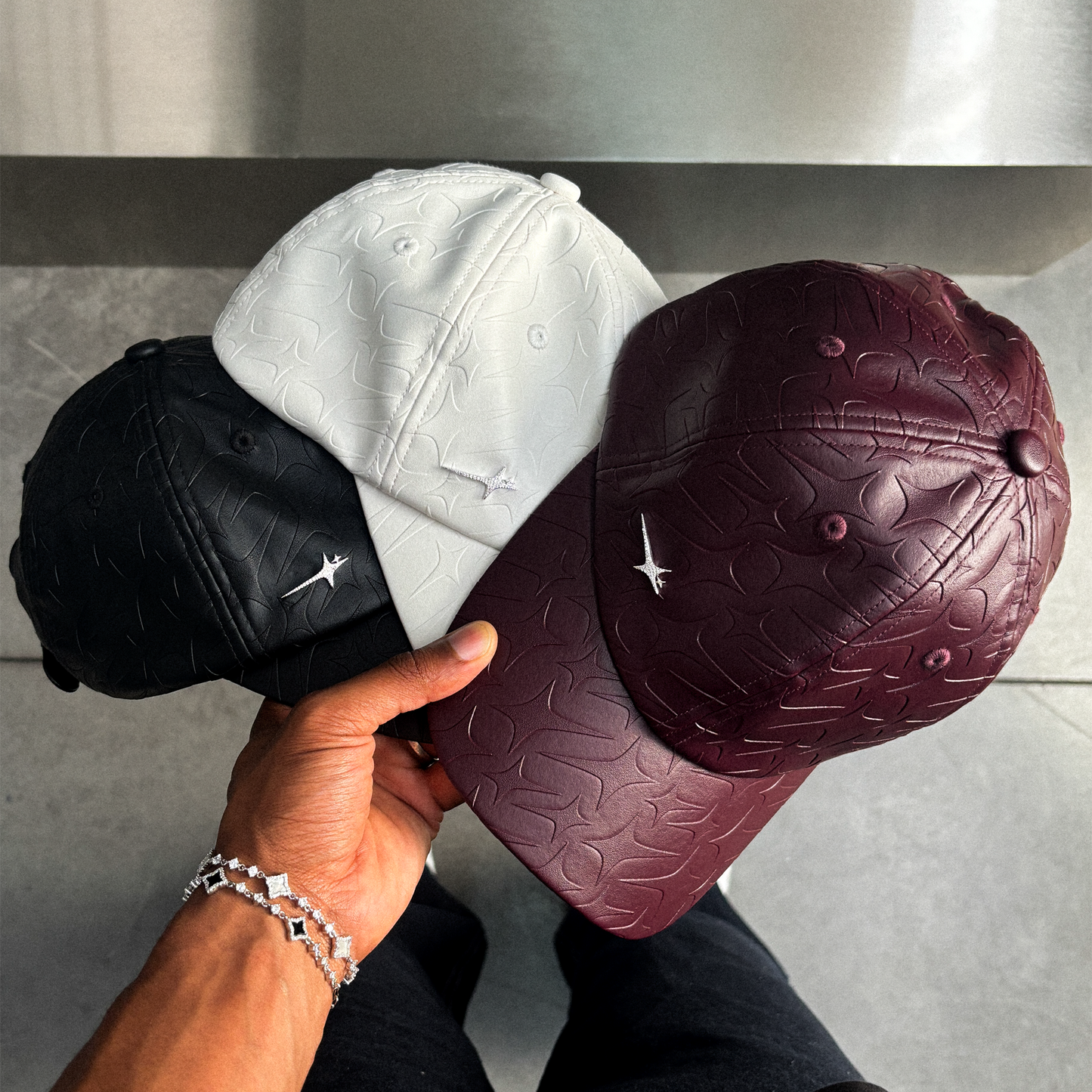 Leather Monogram Cap - White & Moissanite