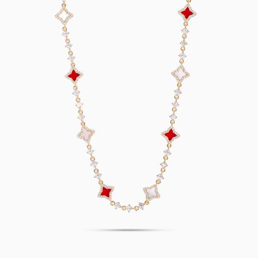 Gold Flower Tennis Chain - White & Red