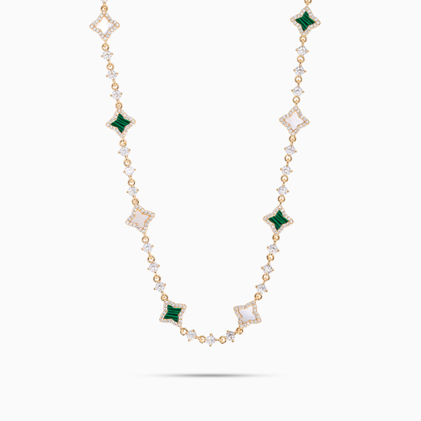 Gold Flower Tennis Chain - White & Green