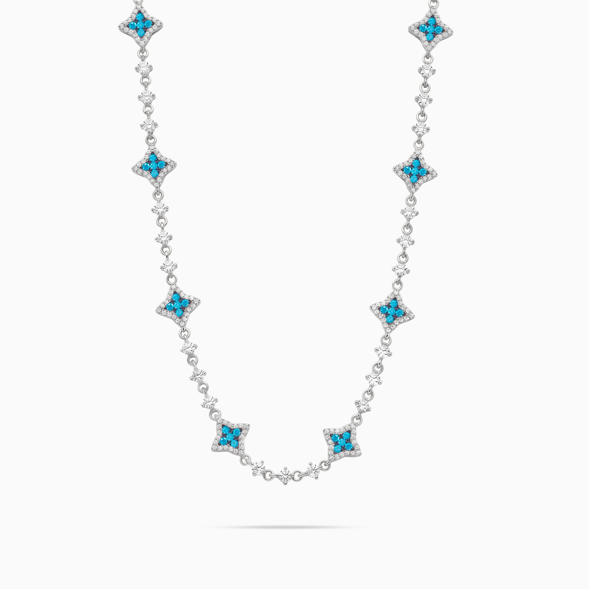 Silver Flower Tennis Chain - Blue Stones — Make it shine