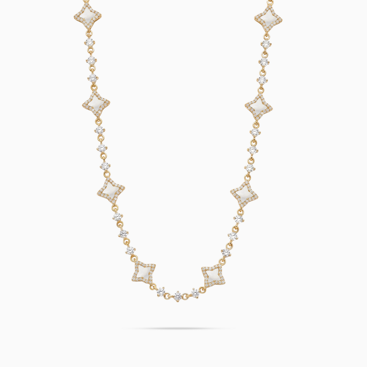 Chain Flower Tennis - 925 Sterling Silver / 18K Gold Plating, VVS Moissanite & Mother-of-Pearl