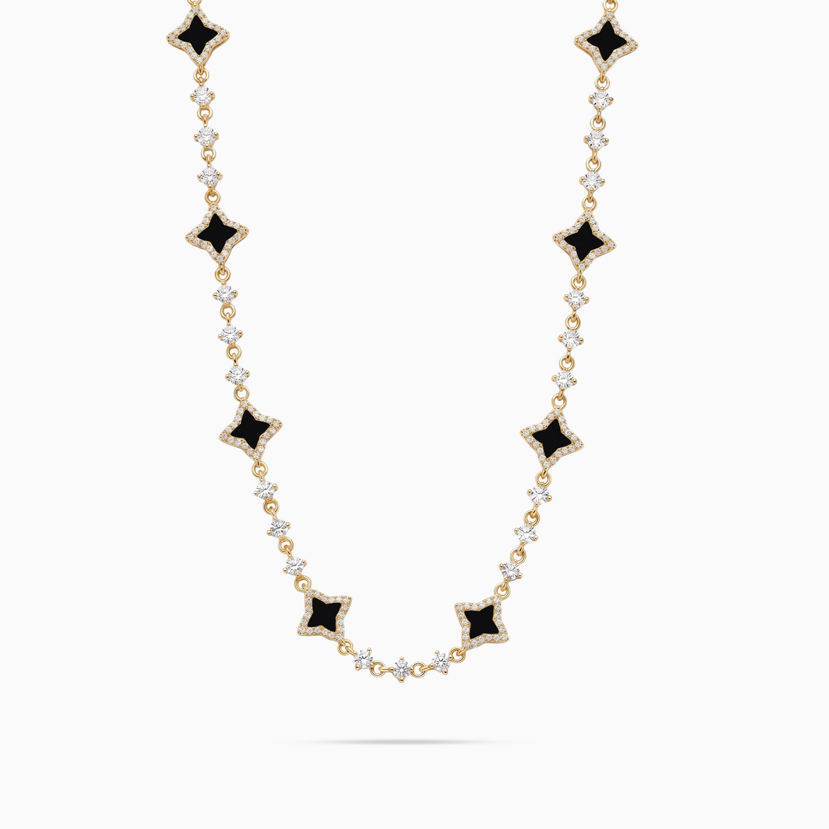Chain Flower Tennis - 925 Sterling Silver / 18K Gold Plating, VVS Moissanite & Onyx