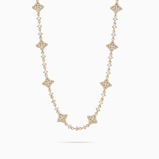 Gold Flower Tennis Chain - White Stones