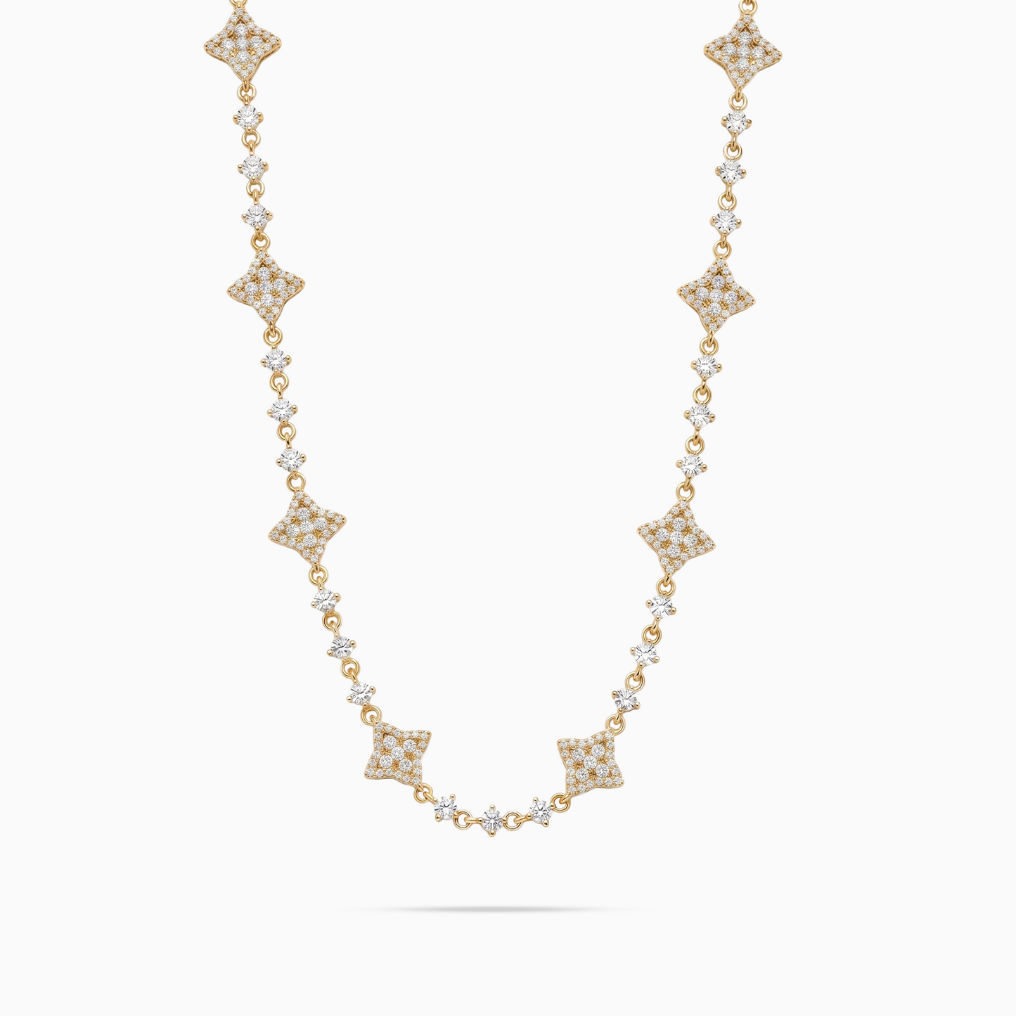 Gold Flower Tennis Chain - White Stones