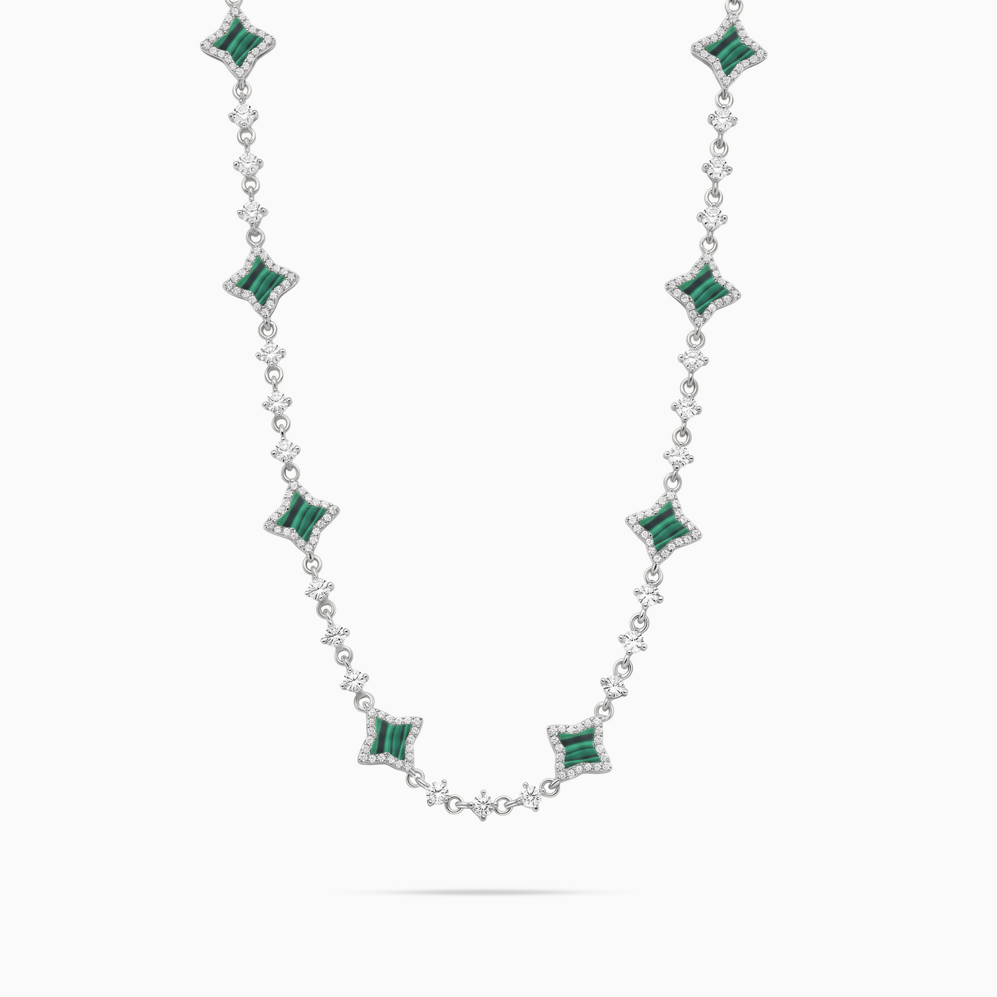 Silver Flower Tennis Chain - Green